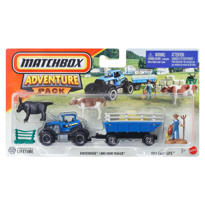 Matchbox by Mattel - 2025 Matchbox Adventure Pack- Pack of 1 Pcs - Dirtstroyer & MBX Farm Trailer - H1235