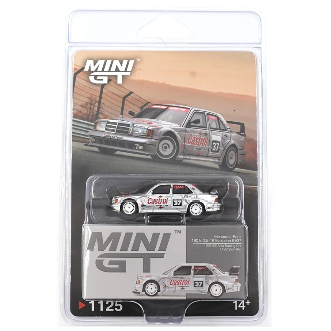 MINI GT Blister Pack #1125 – Mercedes-Benz 190E 2.5-16 Evolution II #37 | 1995 SE Asia Touring Car Championship | 1:64 Die-Cast Model