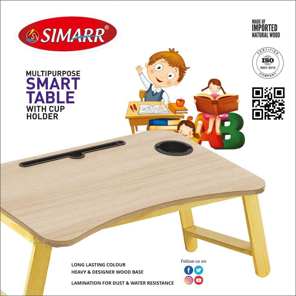 SIMARR Wood Portable Study Table With Cup Holder For Kids - Multicolor