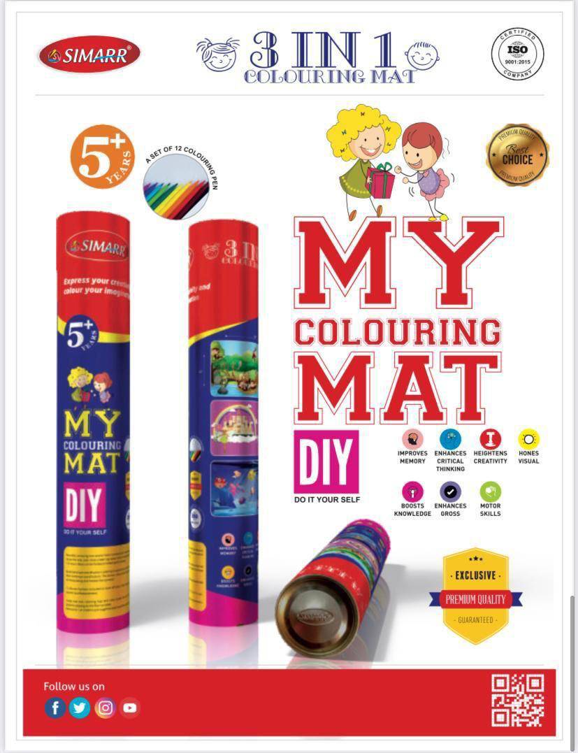 SIMARR 3 In 1 Washable and Reusable DIY Coloring Mat Sketch Drawing Mat for Kids with 12 Colourful pens - Multicolor