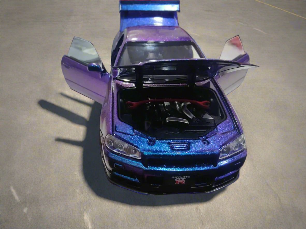 Nissan Skyline GTR Blue Purple Model Toy Car 1:24 Scale Opening Bonnet