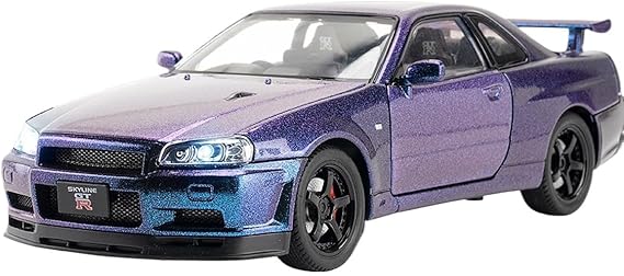 Nissan Skyline GT-R in Blue Purple Model Toy Car Opening Doors 1:24 Scale