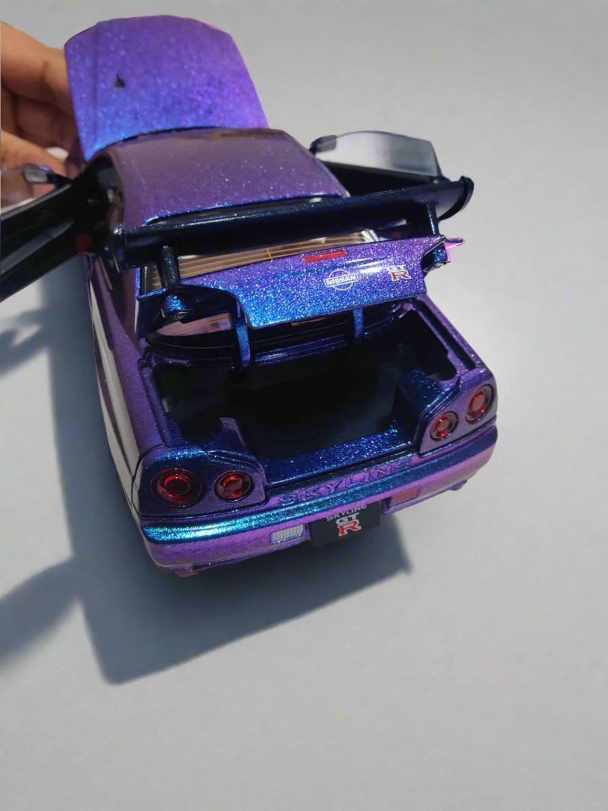 Nissan Skyline GTR Blue Purple Model Toy Car 1:24 Scale Opening Boots