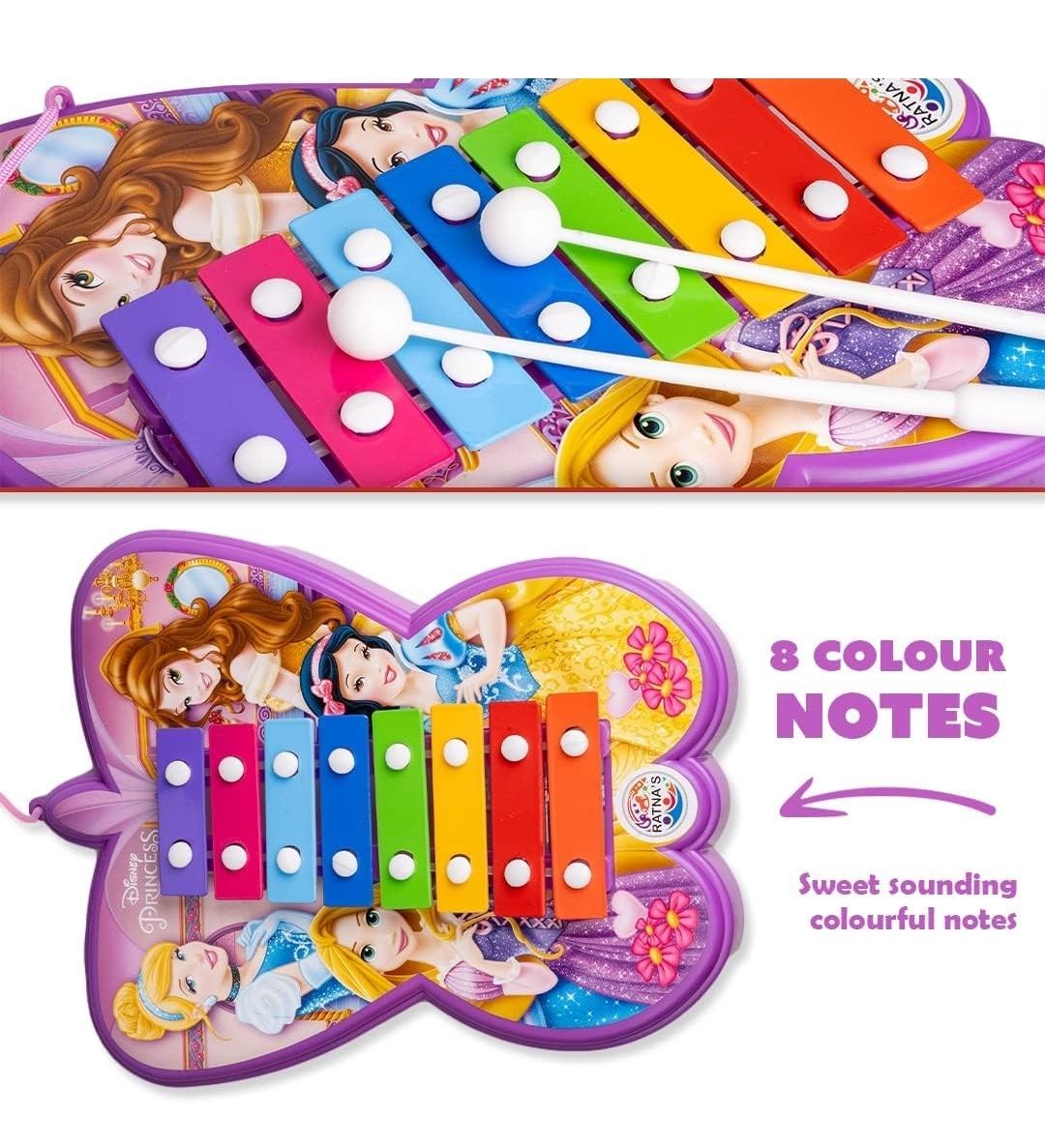 Ratnas Princess Pull Along Xylophone with 8 Color Notes & 2 Mallets to Play for Kids - Multicolor