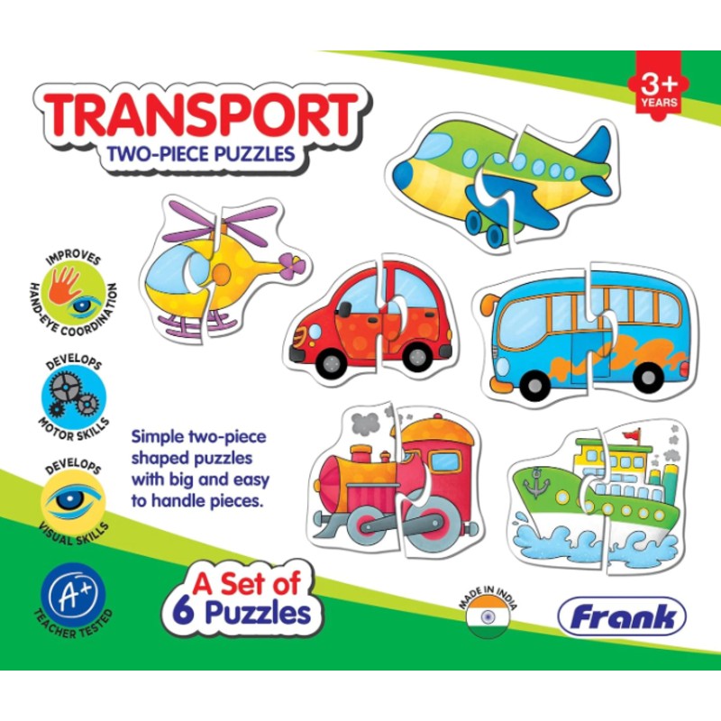 Frank Transport Puzzles - A Set of 6 Two-Piece Shaped Jigsaw Puzzle for Kids