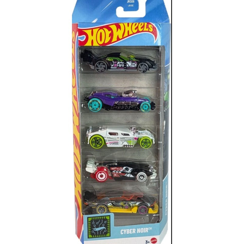 Hot Wheels - Set of 5 Cars - Pack of 2 Set - HW Cyber Noir & HW Formula 1 - 1806-95NJ