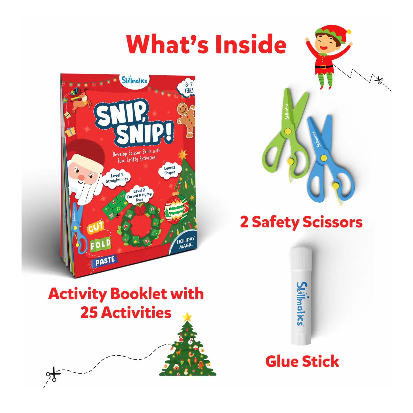 Skillmatics SNIP, SNIP! Holiday Magic - Art & Craft Activity Kit for Ages 3-7