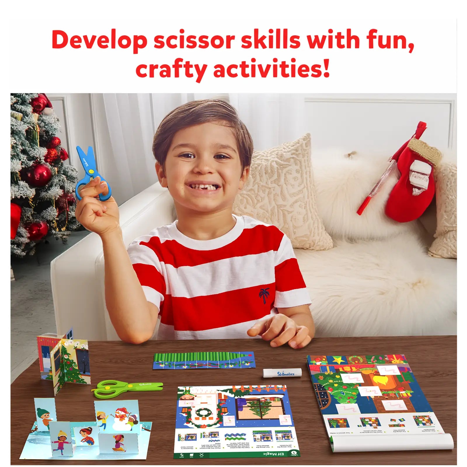Skillmatics SNIP, SNIP! Holiday Magic - Art & Craft Activity Kit for Ages 3-7
