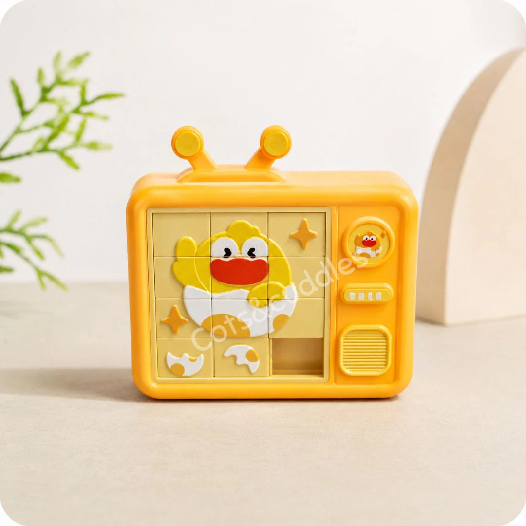 Cots and Cuddles 2-in-1 Mini TV Slide Puzzle & Abacus Toy for Kids | Dino & Duck