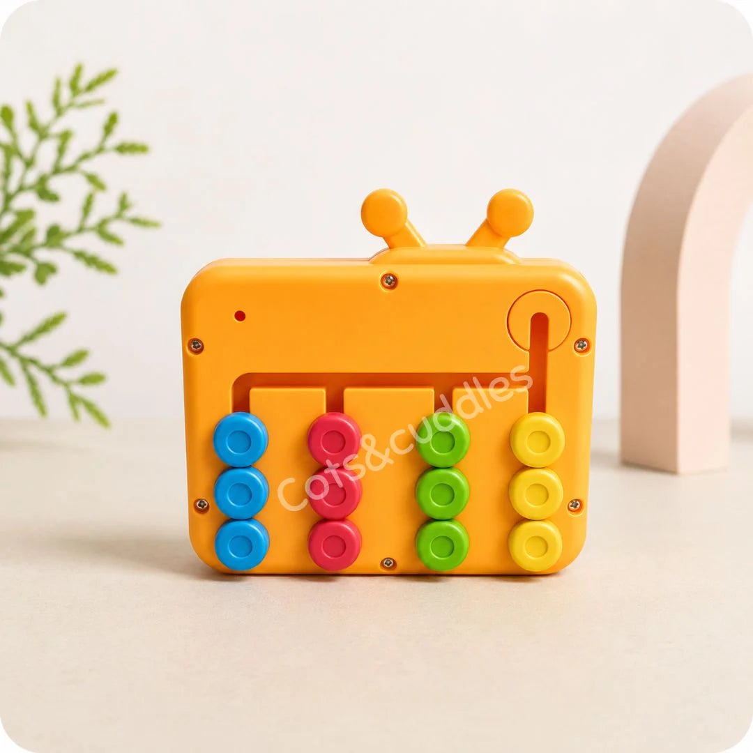 Cots and Cuddles 2-in-1 Mini TV Slide Puzzle & Abacus Toy for Kids | Dino & Duck