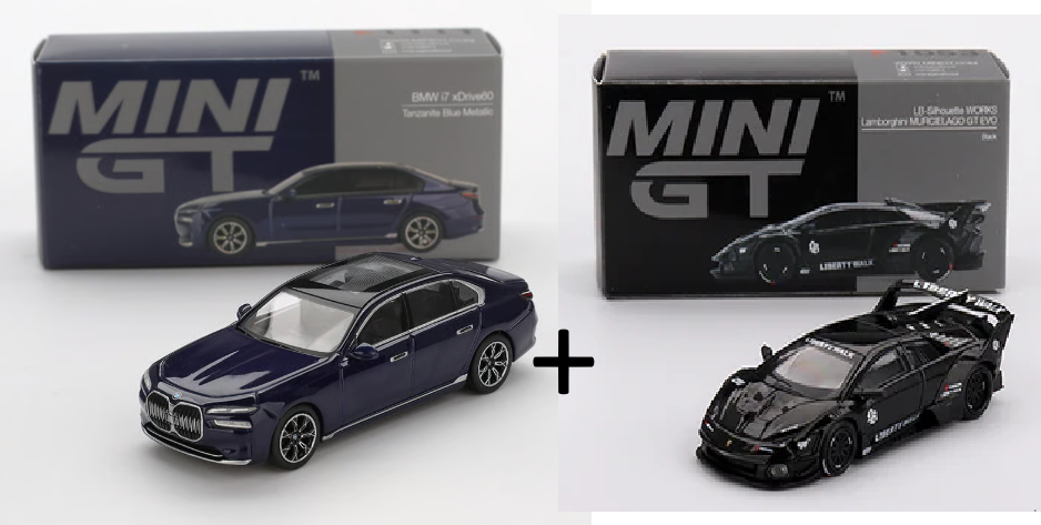 Mini GT 1053 & 1111 - Lamborghini Murcielago & BME I7 - Pack of 2 Cars - Box Packing