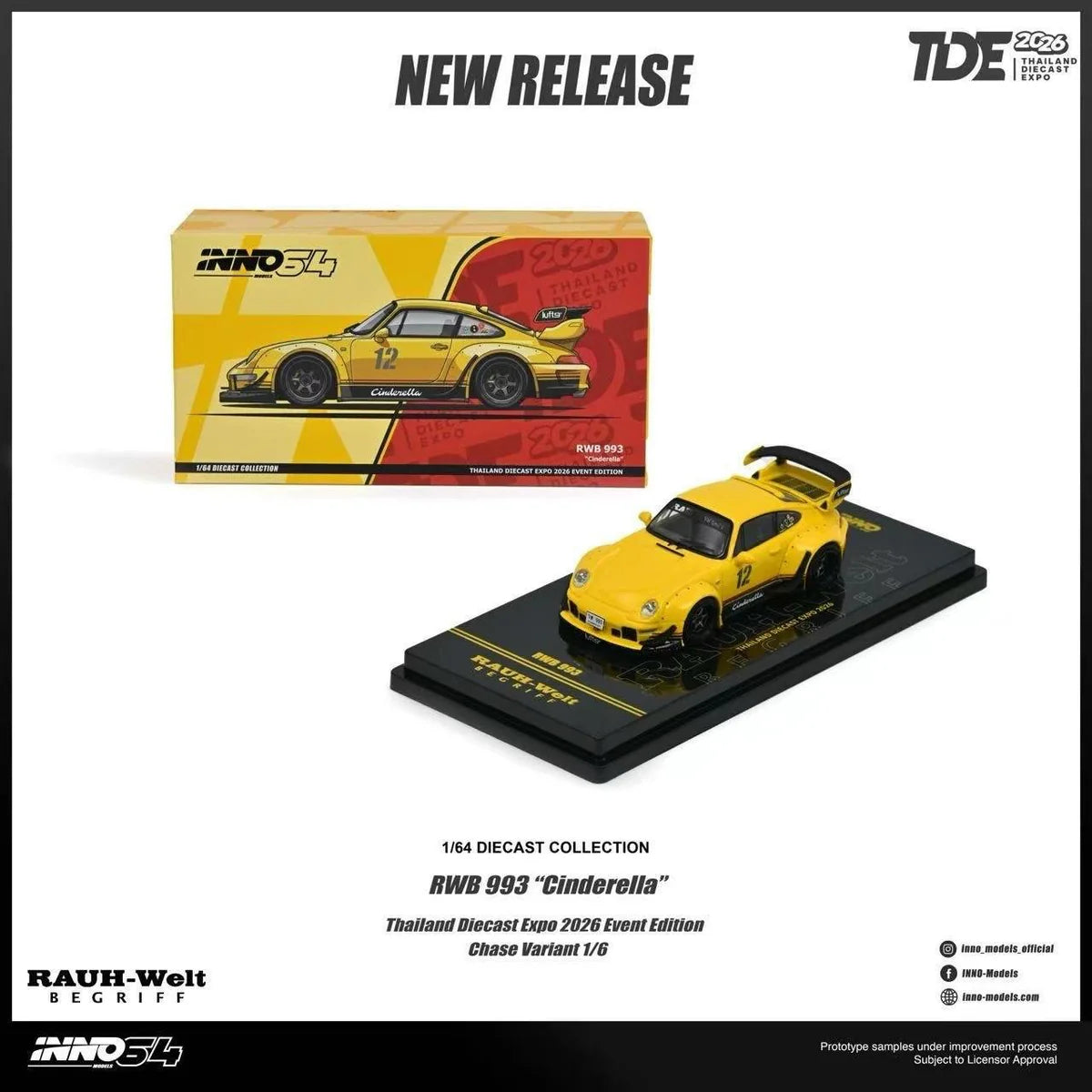 INNO64 Porsche RWB 993 Yellow Cinderella Livery – TDE 2026 Edition | 1:64 Scale Premium Die-Cast Model Car