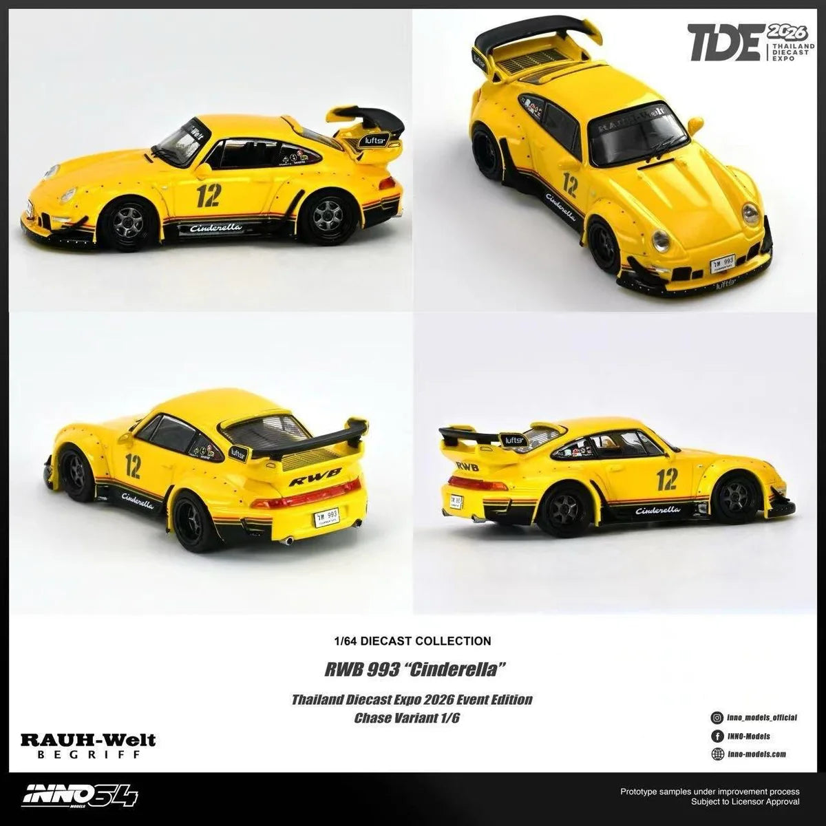 INNO64 Porsche RWB 993 Yellow Cinderella Livery – TDE 2026 Edition | 1:64 Scale Premium Die-Cast Model Car