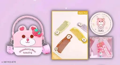 Kawaii - Bunny Sling Bag with Key Ring, Comb & Mirror For Kids - Multicolor