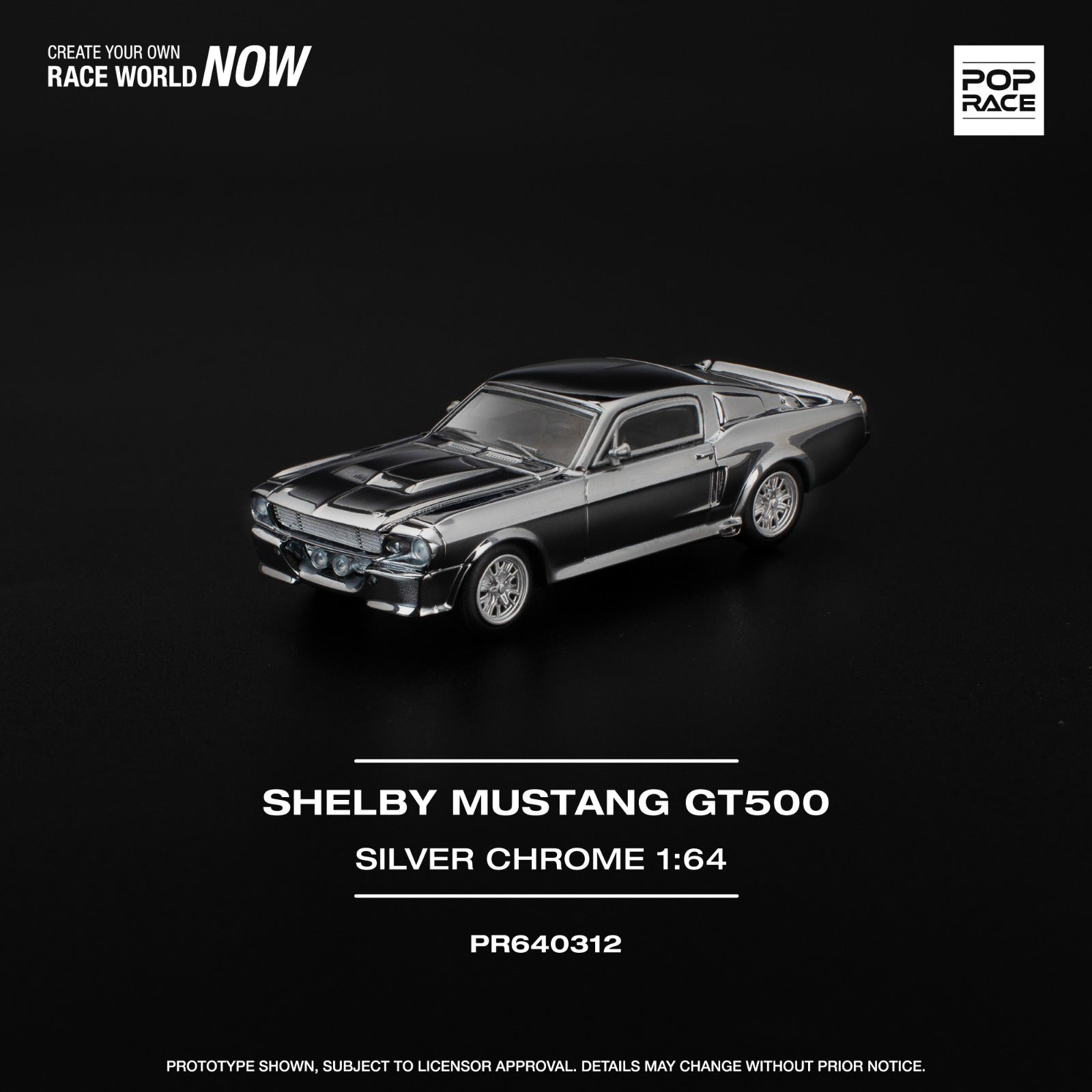 Pop Race - Shelby Mustang Gt500 Silver Chrome - PR640-312