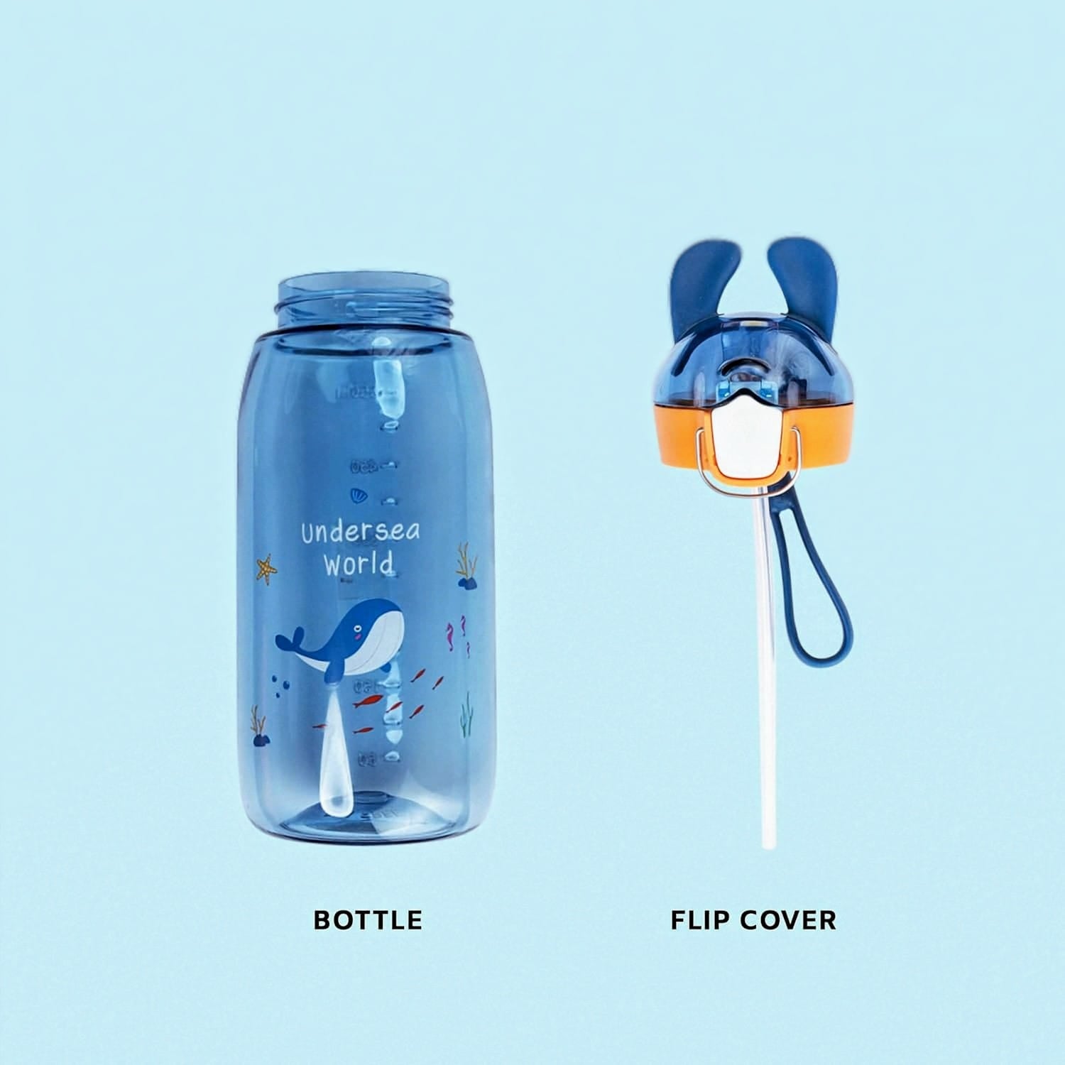 Bunny 550ml Cute and Convenient Cartoon Printed Kids Tritan Water Bottle with Detachable Strap & Straw Lid BPA-Free,Leak-Proof-Perfect for School,Sports and Travel-Blue