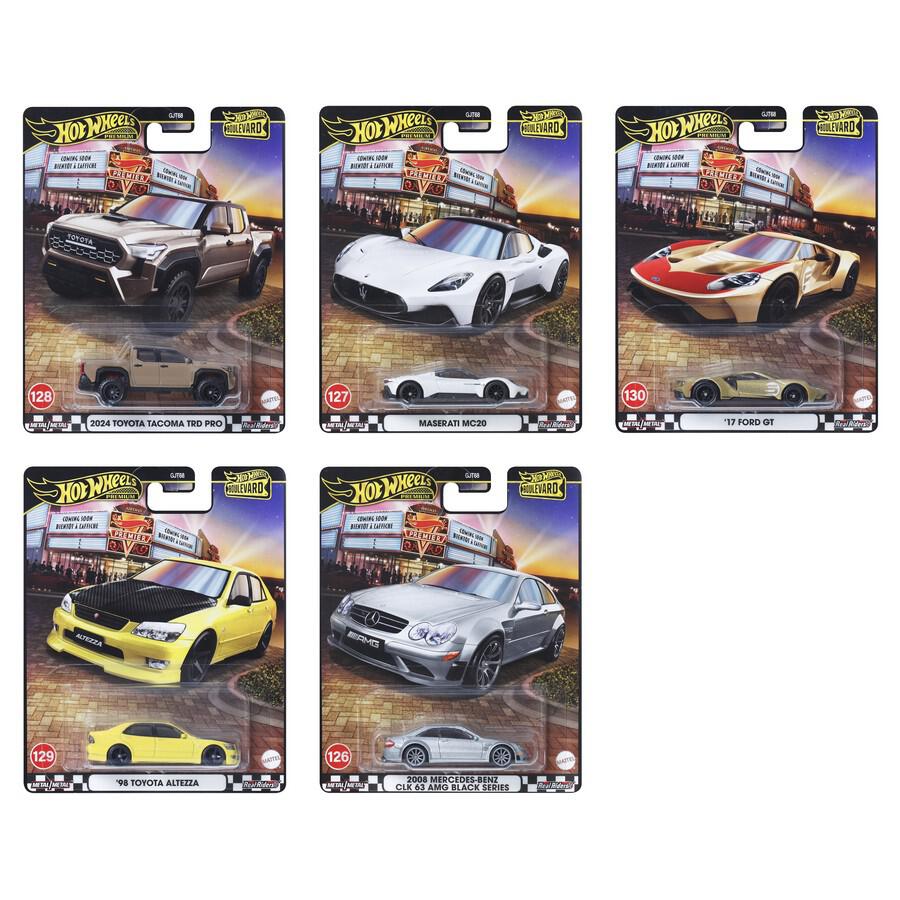 Hot Wheels Premium Boulevard Series (126–130) – Set of 5 Metal/Metal Collector Cars (Real Riders, 1:64 Scale) - GJT68 - 952C