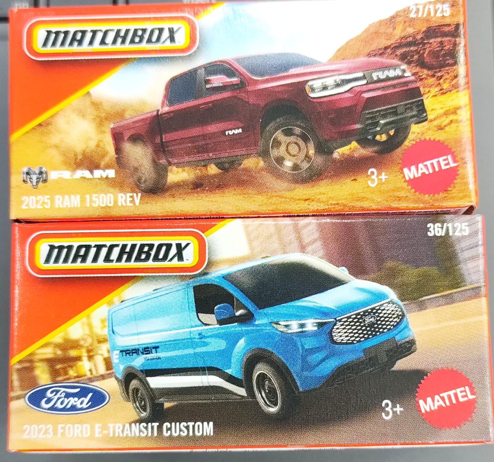 Matchbox Mainline - Combo Pack of 2 Cars - DNK70 - 2023 Ford E-Transit Custom & 2025 Ram 1500 Rev