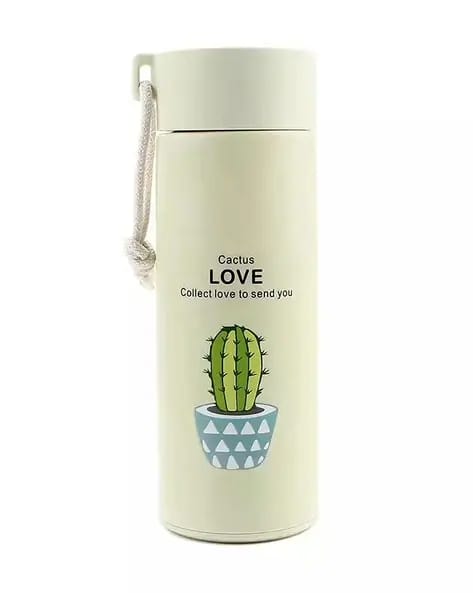 Cactus love Print Glass Water Bottle with Foodgrade Silicone Plastic - 450ml | Glass Bottle | Leak Proof | BPA Free | For School/College/Travel | Easy to carry | Multicolor | Pack of 1