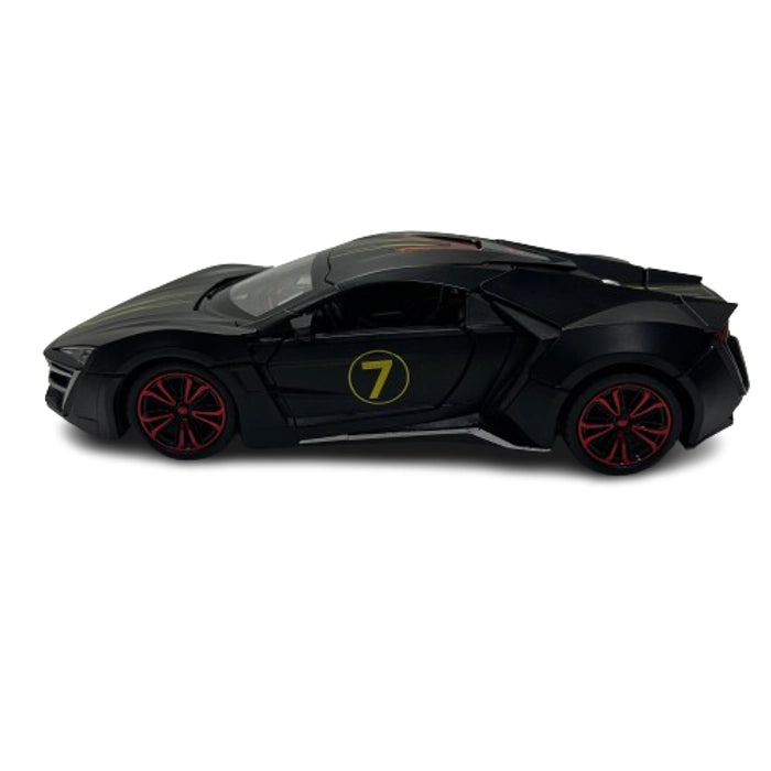 JOY JUNCTION 1:24 Lykan Hypersport V12 W Motors Die-Cast Model Supercar Car – Black | Openable Doors, Lights & Sound, Pull-Back Action