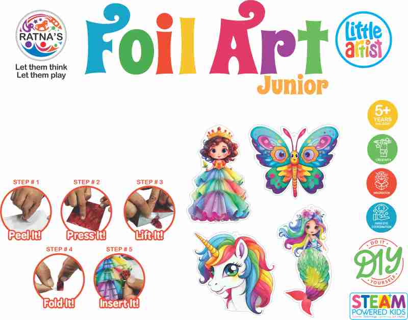 RATNA'S Junior Foil Art Kit DIY Creative Activity Kit - Foil Fun Craft Kits & Supplies for Kids and Adults