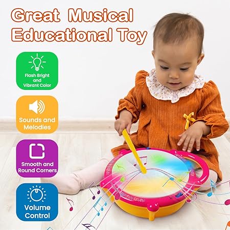 Battery Operated 3D Flash Drum Toy with Flash Light & Music Effects | Dynamic Musical Instrument Toy with 2 Mallets for Toddlers