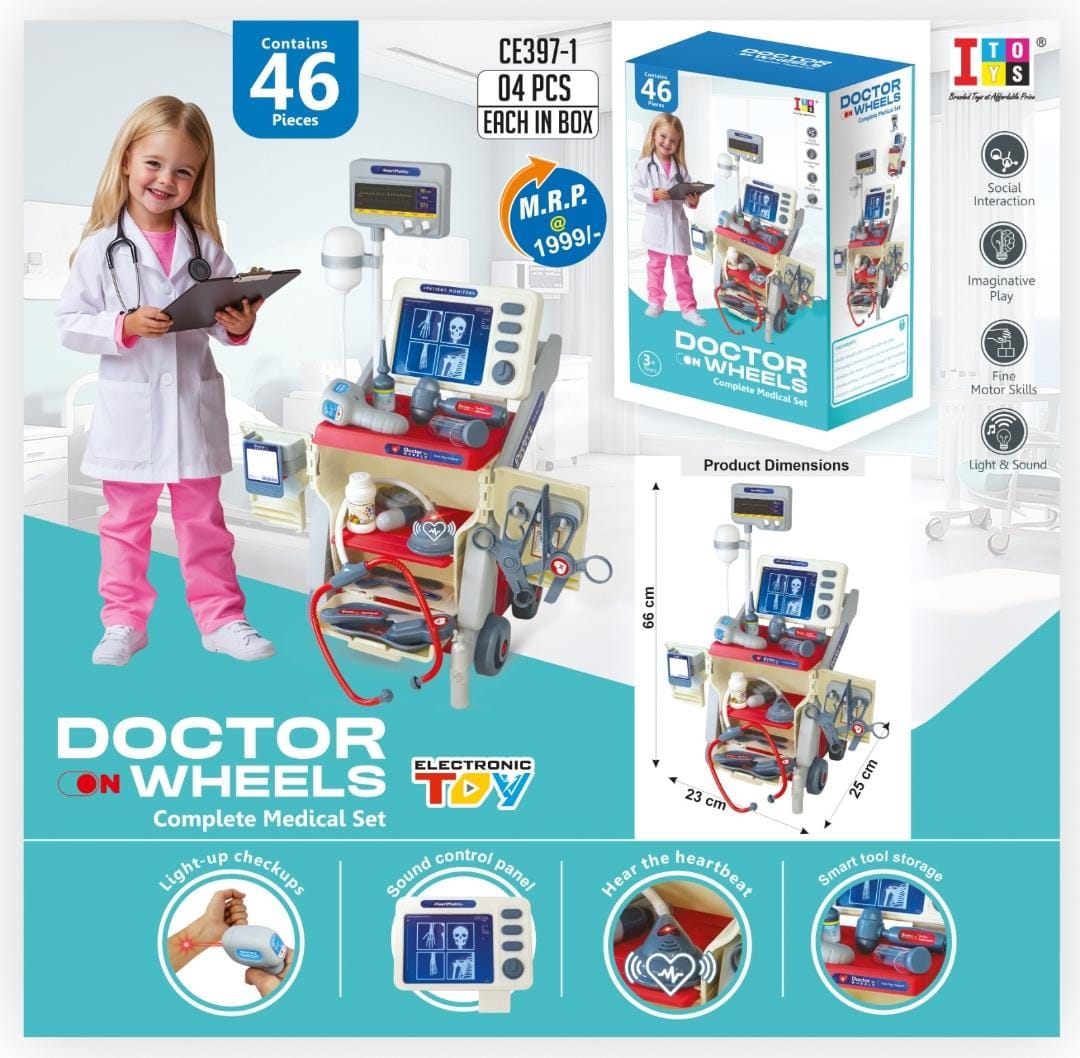 Itoys Doctor on Wheels - Complete Medical Set with Light and Sound - Multicolor