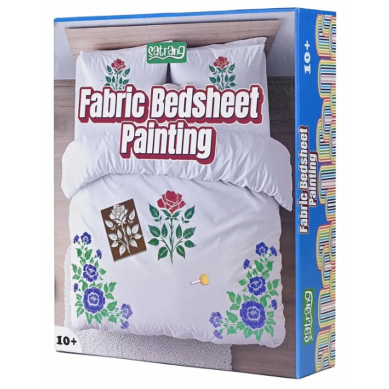 Folks Work Satrang Fabric Bedsheet Painting Kit for kids with pre-printed designs and multicolor fabric paints.

