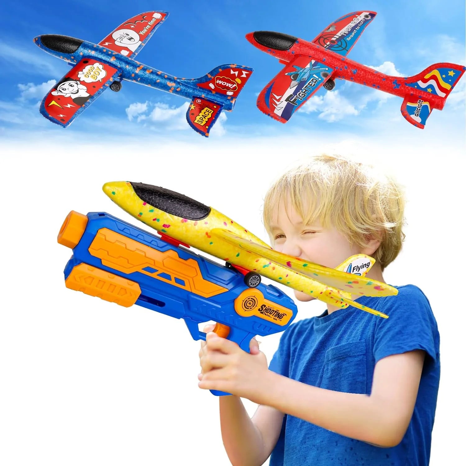 3-in-1 Glider Plane Launcher Toy for Outdoor Adventure - Multicolor
