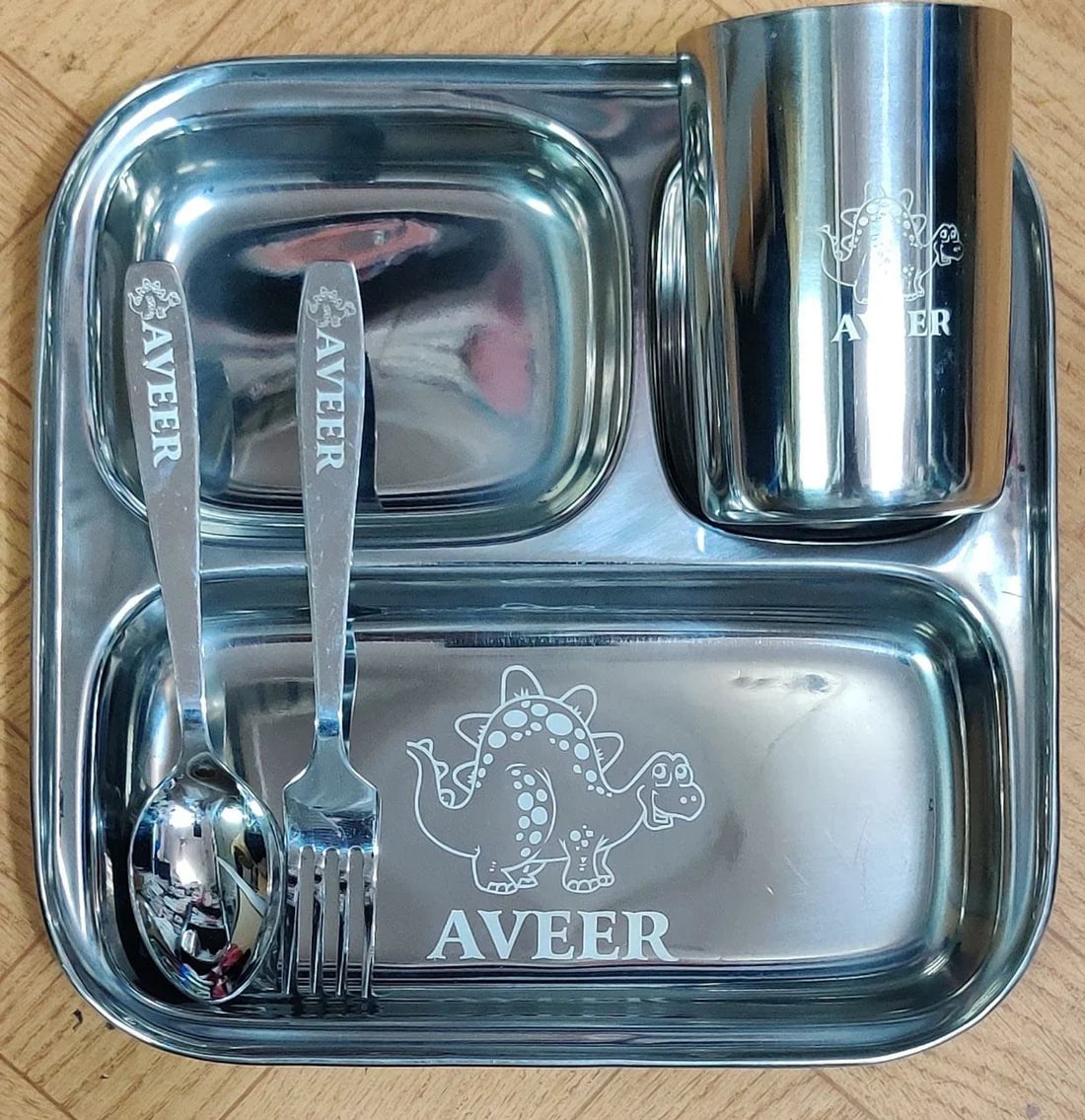 Personalized - 3 Partition Steel Meal Set for Kids