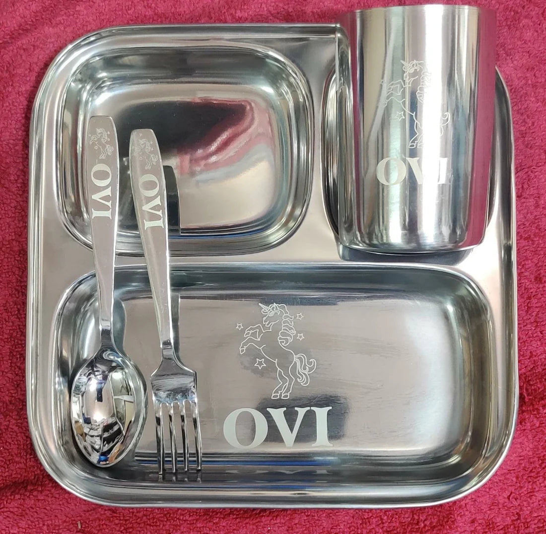 Personalized - 3 Partition Steel Meal Set for Kids