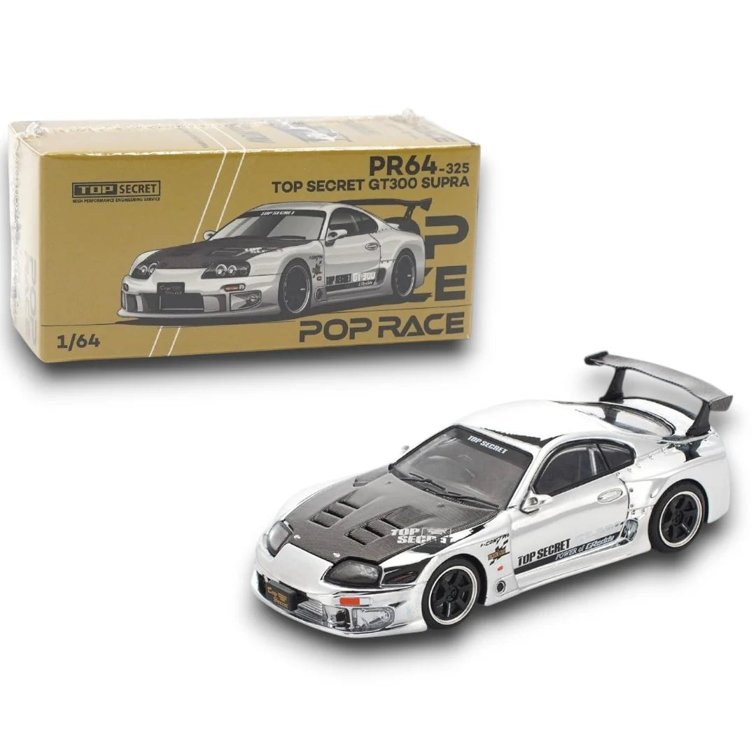 Pop Race - Top Secret GT300 Supra – Silver Chrome - 1:64 Scale - PR64-325