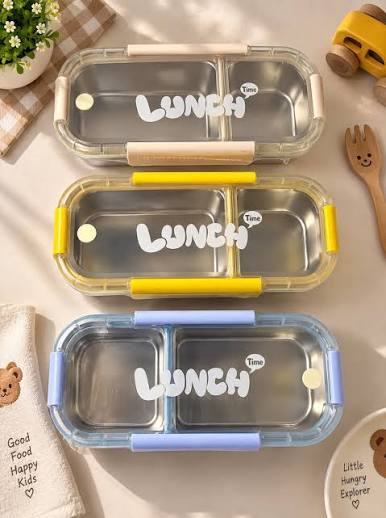 Stainless Steel Duo Bite Lunch Box - 2-Compartment - Assorted Color - Pack of 1