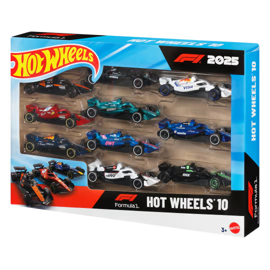 Hot Wheels Formula 1 10-Pack, Set Of 10 1:64 Scale Toy Cars With Each 2025 F1 Racing Team