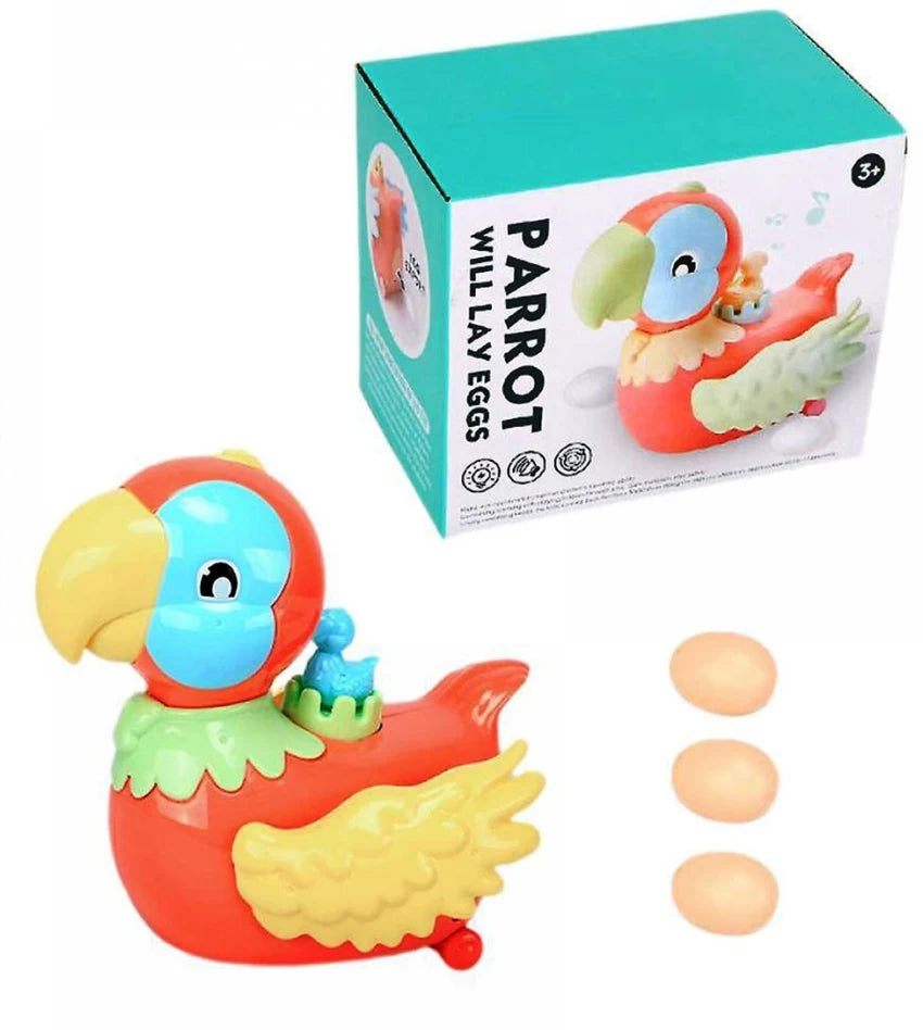 Battery Operated Parrot Laying Eggs Toy for Kids | 360 Degree Rotation | Light and Musical Toys for Kids | Bump and Go Walking Parrot for Kids