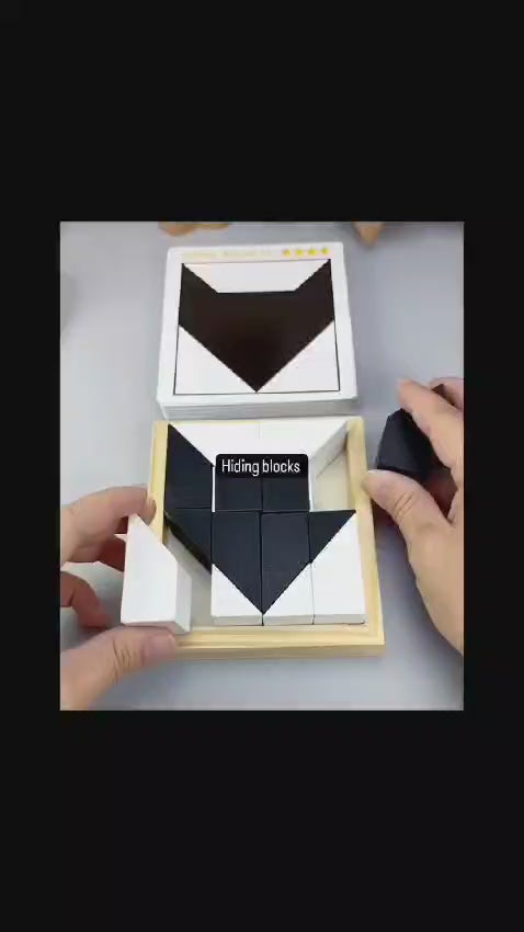 Wooden Hiding Blocks, 3D Puzzle Board Kids Games, Jigsaw Puzzles for Adults, Montessori Toys for Wooden Blocks, Brain Teaser Games Black & White Geometric Blocks Puzzles for Kids Multicolor