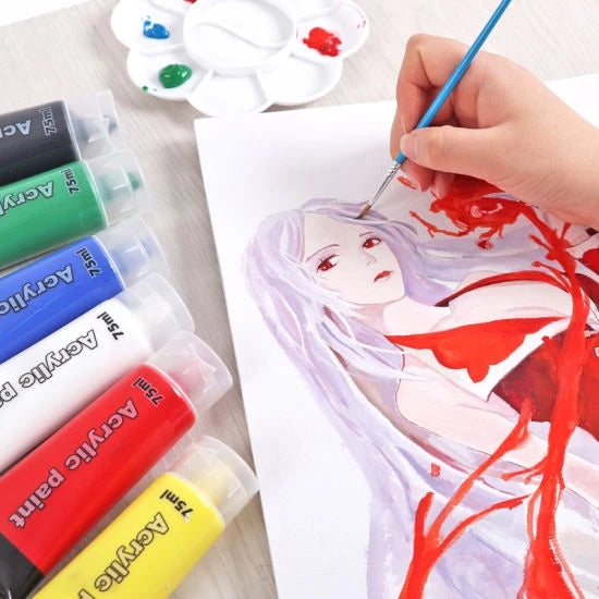 Acrylic Paint Set for Canvas, Wood, Clay, Fabric, Nail Art, and Ceramic – 6 Color Set with Vibrant, High-Quality Paints