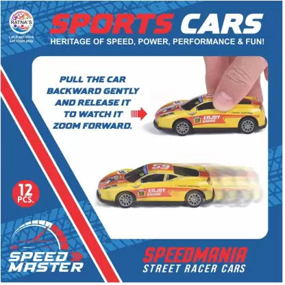 Ratnas Sports Cars Speeed Master Pull Back 12 Mini Cars for Kids - Multicolour