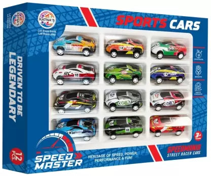 Ratnas Sports Cars Speeed Master Pull Back 12 Mini Cars for Kids - Multicolour